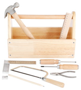 Verktygslåda för barn, med verktyg