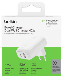 Belkin BoostCharge hurtiglader USB-C og USB-A, 42 W