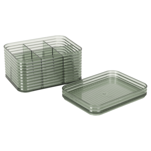 Stabelbar oppbevaringsboks med lokk og rom, transparent grønn