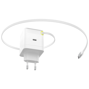 Hurtiglader 65 W med uttrekkbar USB-C-kabel, hvit