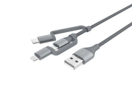 Universalkabel 3-i-1 USB-C, Lightning och Micro USB 1,2 m