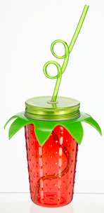 Plastmugg med lock och sugrör, jordgubbe