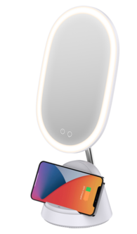 Sminkspegel med belysning och trådlös mobilladdare