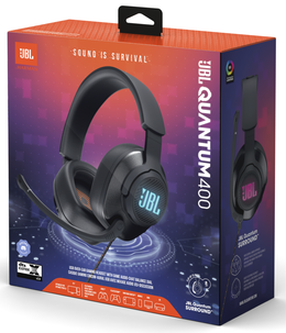 JBL Quantum 400 -langattomat pelikuulokkeet, joissa RGB, surround-tekniikka ja DTS.
