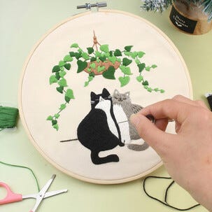 Hobbysett med broderi av katter, for nybegynnere, fra 12 år