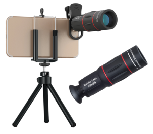 Teleobjektiv 18 x zoom och tripod till mobiltelefon 