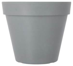 Potte i komposittmaterial til bruk ute og inne, grå