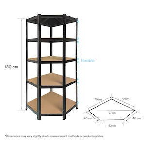 Hörnhylla metall för garage eller förråd, 5 hyllplan