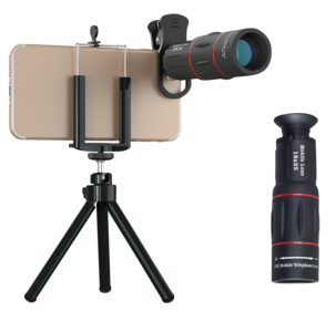 Teleobjektiv 18 x zoom och tripod till mobiltelefon 