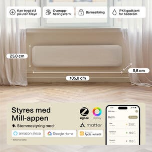 Mill Invisible Smart WiFi element Gen. 4, vit, 850 W