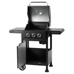 Gasolgrill med 3 brännare, sidobord och grillvagn
