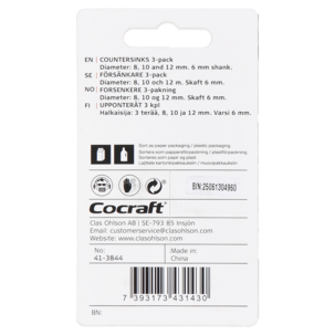 Cocraft försänkare 8, 10 och 12 mm, trä och metall, 3-pack