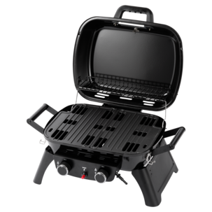 Pieni, kannettava kaasugrilli, 2 poltinta ja lämpömittari