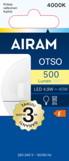 Airam Otso LED-lamppu E14, 4,9 W, neutraalin valkoinen