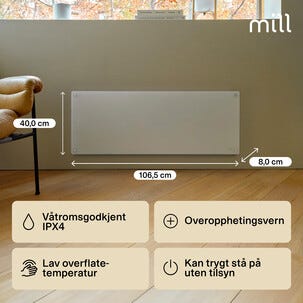 Mill Sähköpatteri, lasinen etuosa, valkoinen