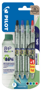 Pilot Ecoball Medium 1,0 mm kulepenn, 4-pakning