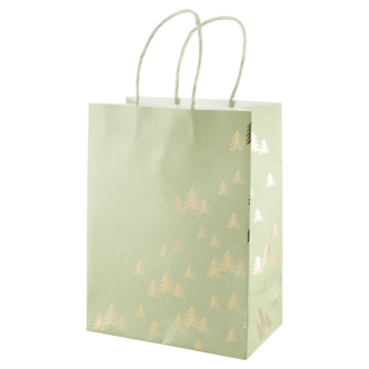 Lahjapussi joulu keskikokoinen vihreä kulta 17,5 x 10 x 23 cm