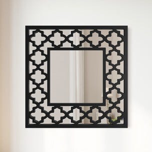 Veggspeil med ornamenter på 50 x 50 cm, svart