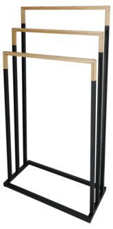 Frittstående håndklestativ med 3 nivåer, bambus og svart metall