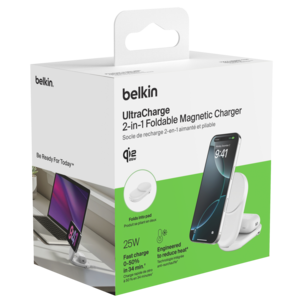 Belkin UltraCharge 2 in 1 Qi2-laddare, 25 W
