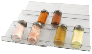 Uttrekkbart krydderstativ i plast til skuffer, skap og benker